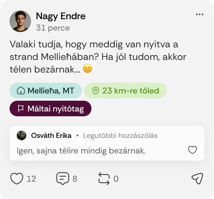 Nagy Endre posztja: „Valaki tudja, hogy meddig van nyitva a strand Mellieħában?”
