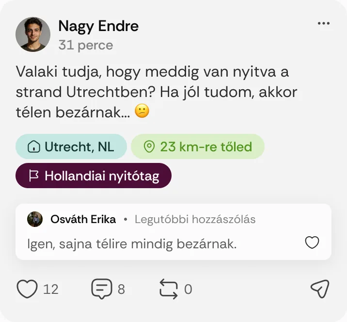 Nagy Endre posztja: „Valaki tudja, hogy meddig van nyitva a strand Utrechtben?”