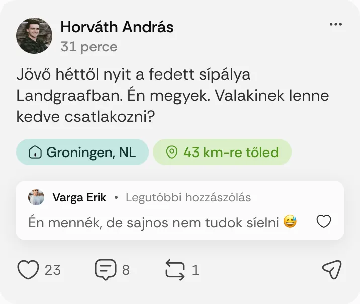 Horváth András posztja: „Jövő héttől nyit a fedett sípálya Landgraafban.”