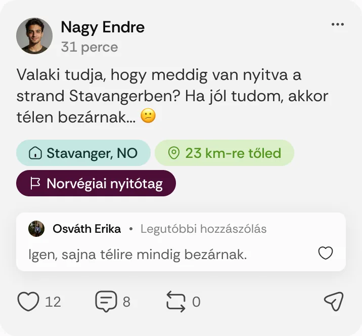 Nagy Endre posztja: „Valaki tudja, hogy meddig van nyitva a strand Stavangerben?”