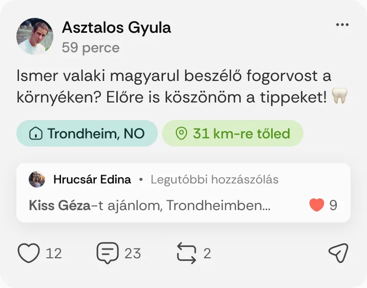 Asztalos Gyula posztja: „Ismer valaki magyarul beszélő fogorvost a környéken?”