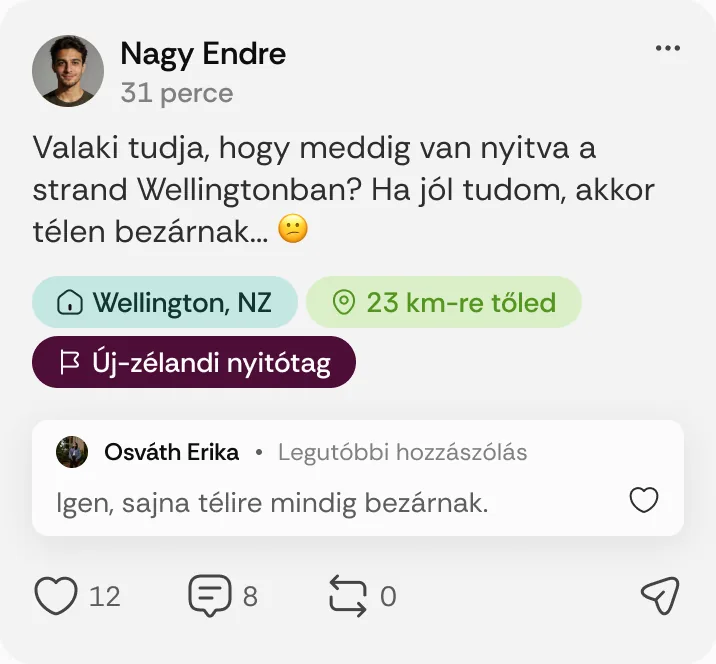 Nagy Endre posztja: „Valaki tudja, hogy meddig van nyitva a strand Wellingtonban?”