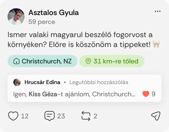 Asztalos Gyula posztja: „Ismer valaki magyarul beszélő fogorvost a környéken?”