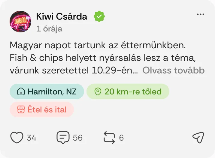 Kiwi Csárda posztja: „Magyar napot tartunk az éttermünkben.”