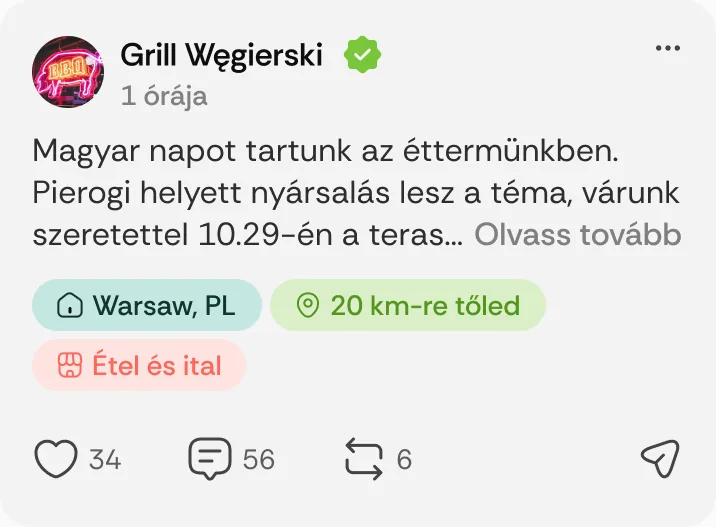 Grill Węgierski posztja: „Magyar napot tartunk az éttermünkben.”