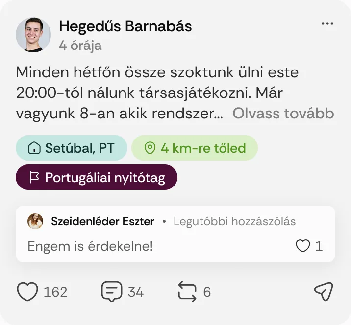 Hegedűs Barnabás posztja: „Minden hétfőn össze szoktunk ülni este 20:00-tól nálunk társasjátékozni.”