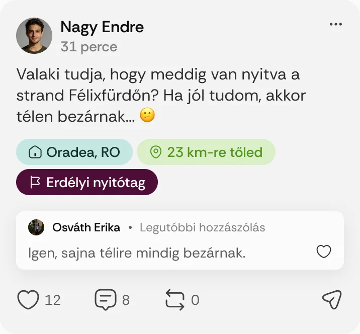 Nagy Endre posztja: „Valaki tudja, hogy meddig van nyitva a strand Félixfürdőn?”