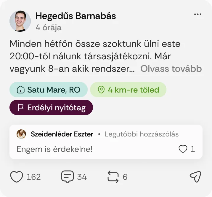 Hegedűs Barnabás posztja: „Minden hétfőn össze szoktunk ülni este 20:00-tól nálunk társasjátékozni.”