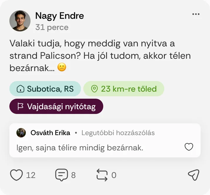 Nagy Endre posztja: „Valaki tudja, hogy meddig van nyitva a strand Palicson?”