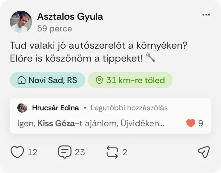 Asztalos Gyula posztja: „Tud valaki jó autószerelőt a környéken?”