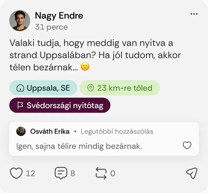 Nagy Endre posztja: „Valaki tudja, hogy meddig van nyitva a strand Uppsalában?”