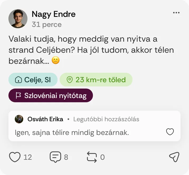 Nagy Endre posztja: „Valaki tudja, hogy meddig van nyitva a strand Celjében?”