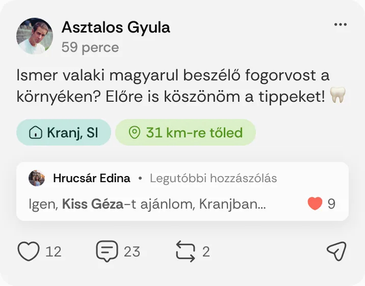 Asztalos Gyula posztja: „Ismer valaki magyarul beszélő fogorvost a környéken?”