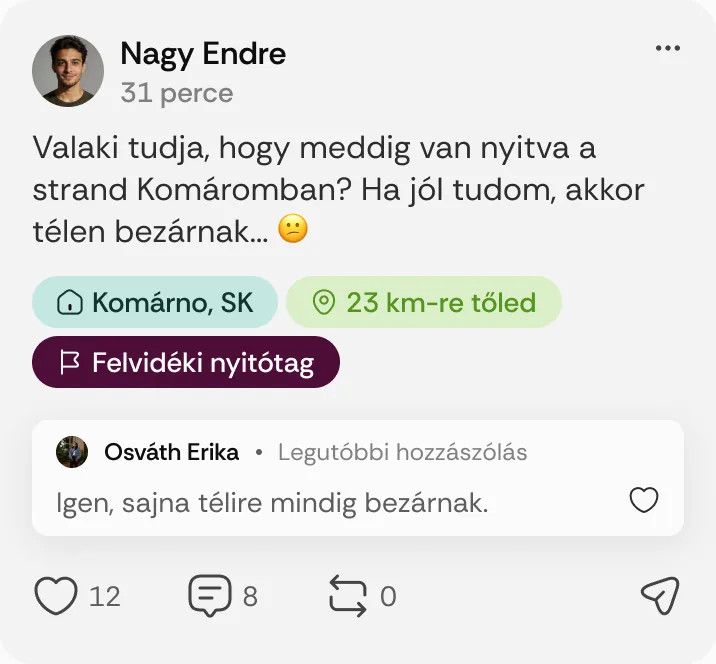 Nagy Endre posztja: „Valaki tudja, hogy meddig van nyitva a strand Komáromban?”