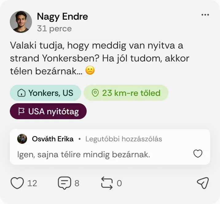 Nagy Endre posztja: „Valaki tudja, hogy meddig van nyitva a strand Yonkersben?”