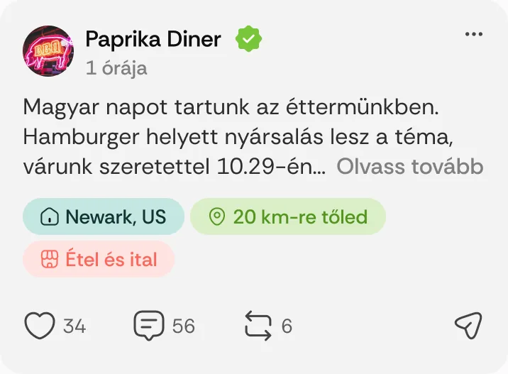 Paprika Diner posztja: „Magyar napot tartunk az éttermünkben.”
