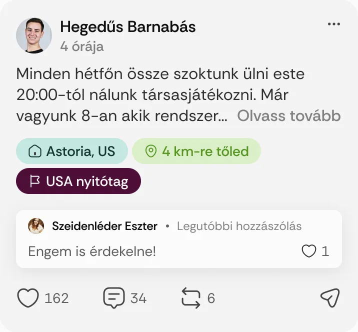 Hegedűs Barnabás posztja: „Minden hétfőn össze szoktunk ülni este 20:00-tól nálunk társasjátékozni.”