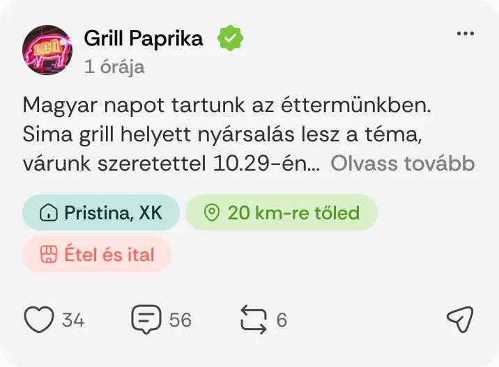 Grill Paprika posztja: „Magyar napot tartunk az éttermünkben.”
