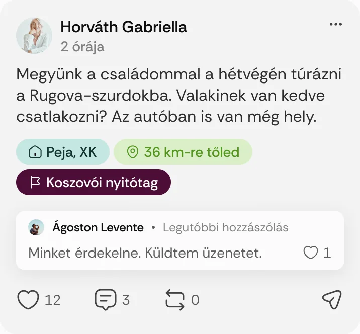Horváth Gabriella posztja: „Megyünk a családommal a hétvégén túrázni a Rugova-szurdokba.”